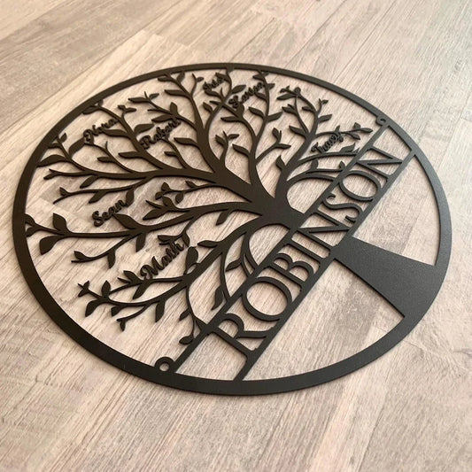 Tree of Life Metal Sign with Last Name and Personalized Names