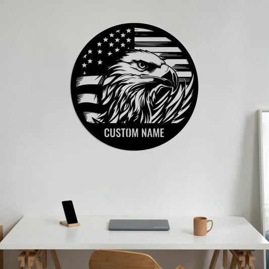 Custom Eagle US Flag Metal Sign