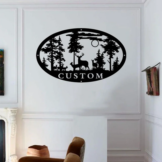 Custom Oval Deer Metal Cabin Sign