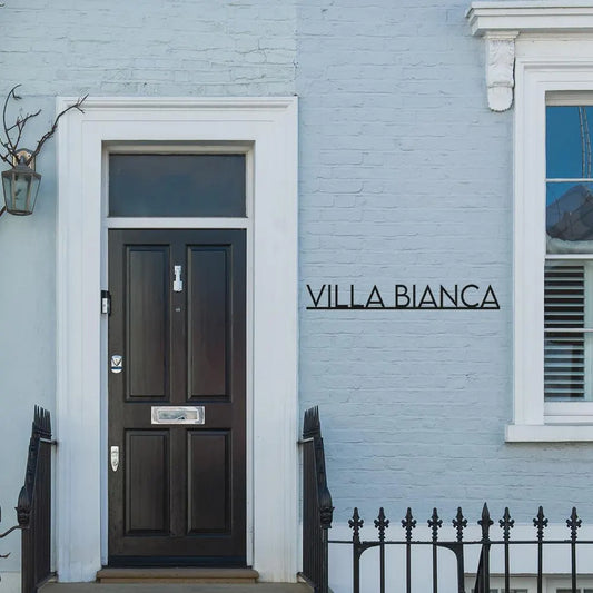 House Name Signs featuring 'VILLA BIANCA' on a stylish home facade with a modern entrance.