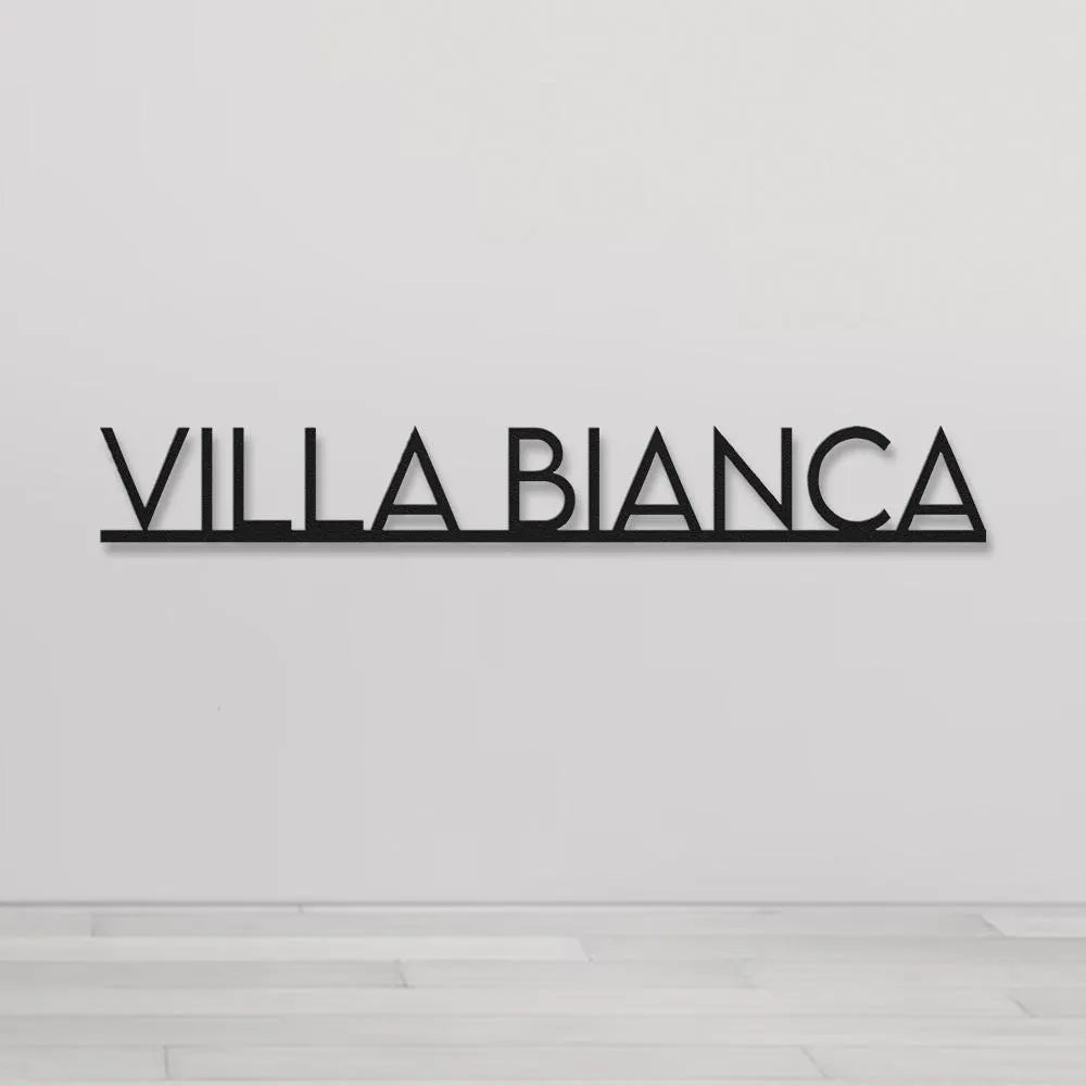 House Name Signs featuring a modern black plaque that displays the name Villa Bianca.