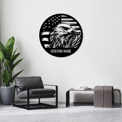 Custom Eagle US Flag Metal Sign