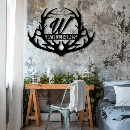 Deer Antler Metal Sign