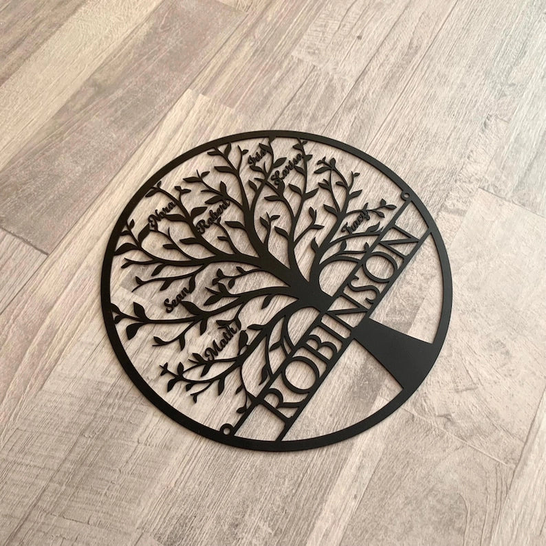 Tree of Life Metal Sign with Last Name and Personalized Names