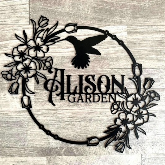 Personalized Garden Name Sign Floral Decoration