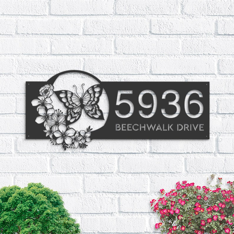 Personalized Butterfly Metal Address Sign