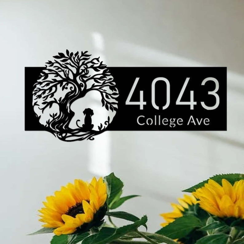 Tree of Life with Dog Address Sign