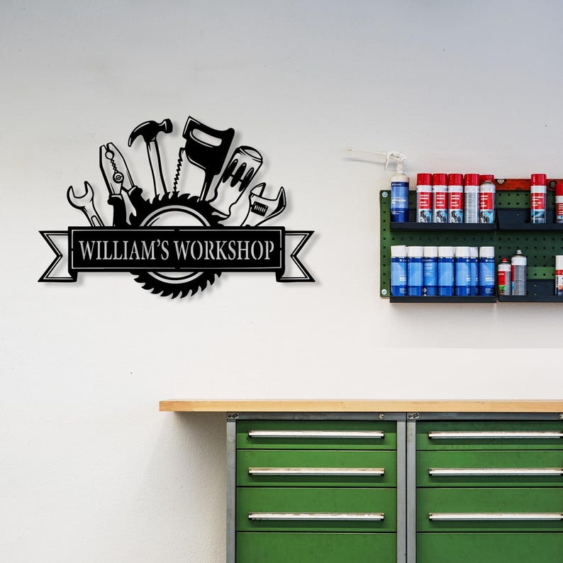 Personalized Metal Workshop Signs for Tool Lovers