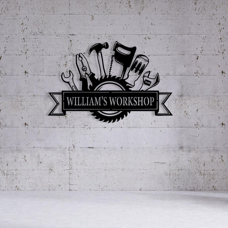 Personalized Metal Workshop Signs for Tool Lovers